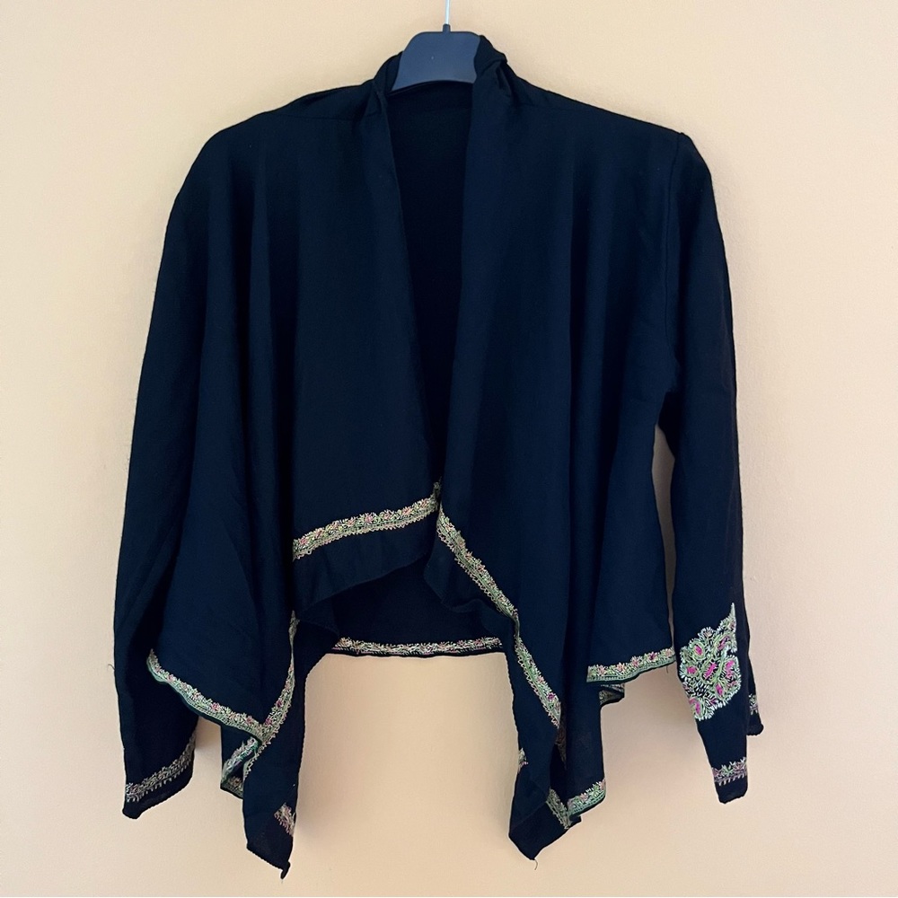 Rare Vintage Rene Derhy 100% wool hand embroidered waterfall jacket S art 2 wear